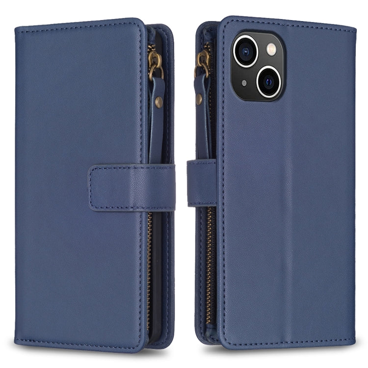 For iPhone 15 9 Card Slots Zipper Wallet Leather Flip Phone Case(Blue) - free shipping - PMC TechLife - Order now!
