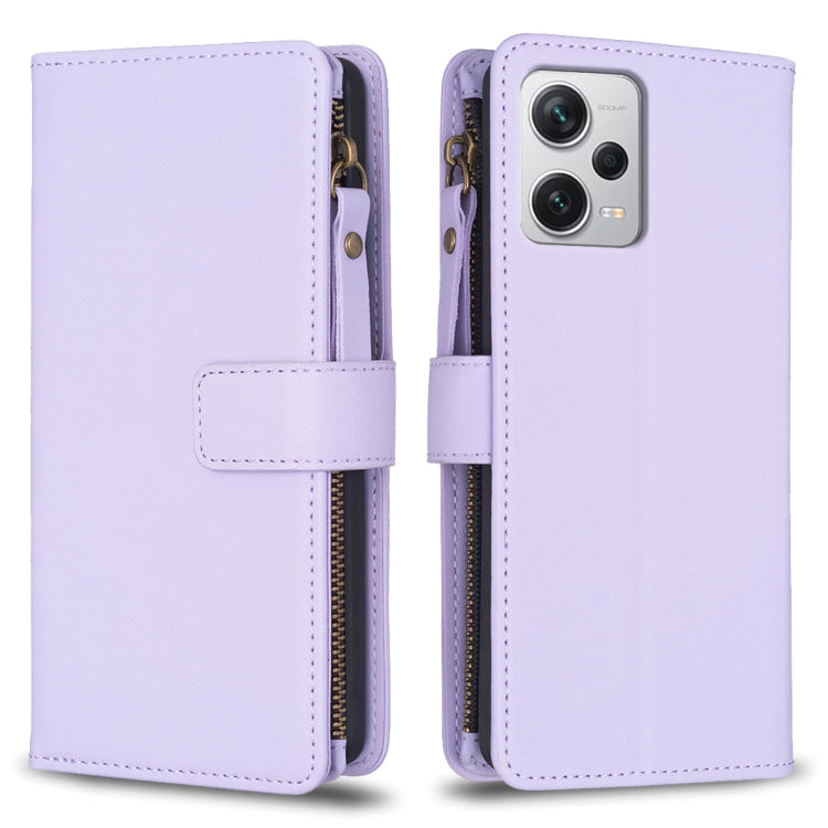 For Xiaomi Redmi Note 12 Pro+ 5G Global 9 Card Slots Zipper Wallet Leather Flip Phone Case(Light Purple) - free shipping - PMC TechLife - Order now!