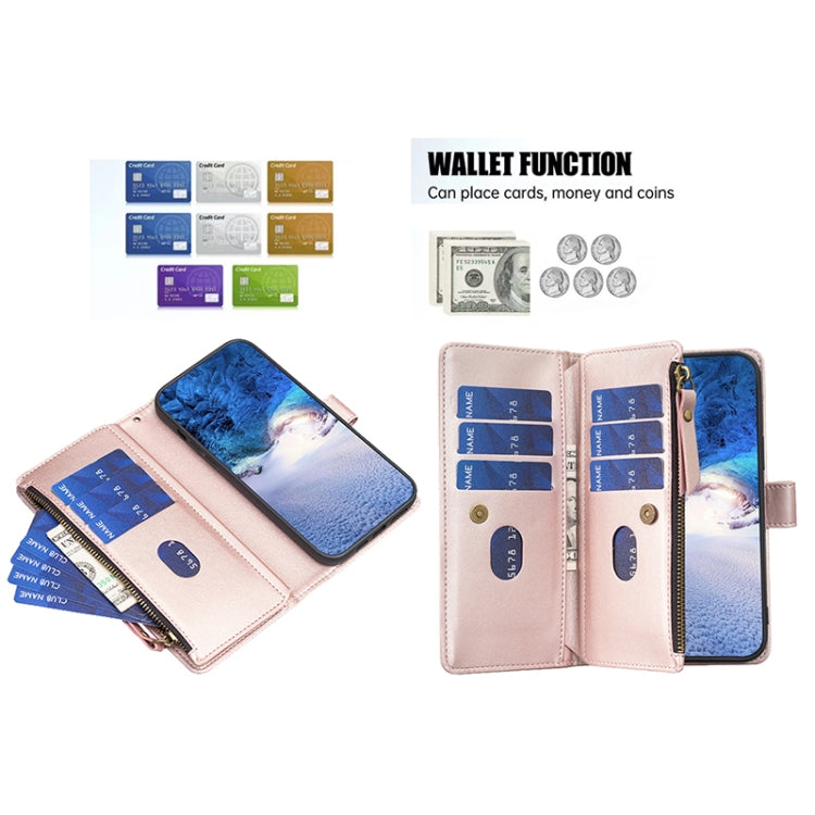 For Samsung Galaxy A54 5G 9 Card Slots Zipper Wallet Leather Flip Phone Case(Rose Gold) - free shipping - PMC TechLife - Order now!