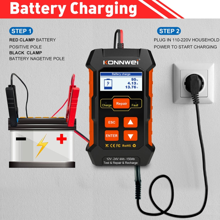 KONNWEI KW520 12V / 24V 3 in 1 Car Battery Tester with Detection & Repair & Charging Function(EU Plug) - Code Readers & Scan Tools by KONNWEI | Online Shopping South Africa | PMC TechLife | Buy Now Pay Later Mobicred