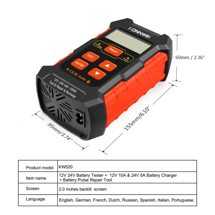 KONNWEI KW520 12V / 24V 3 in 1 Car Battery Tester with Detection & Repair & Charging Function(UK Plug) - free shipping - PMC TechLife - Order now!
