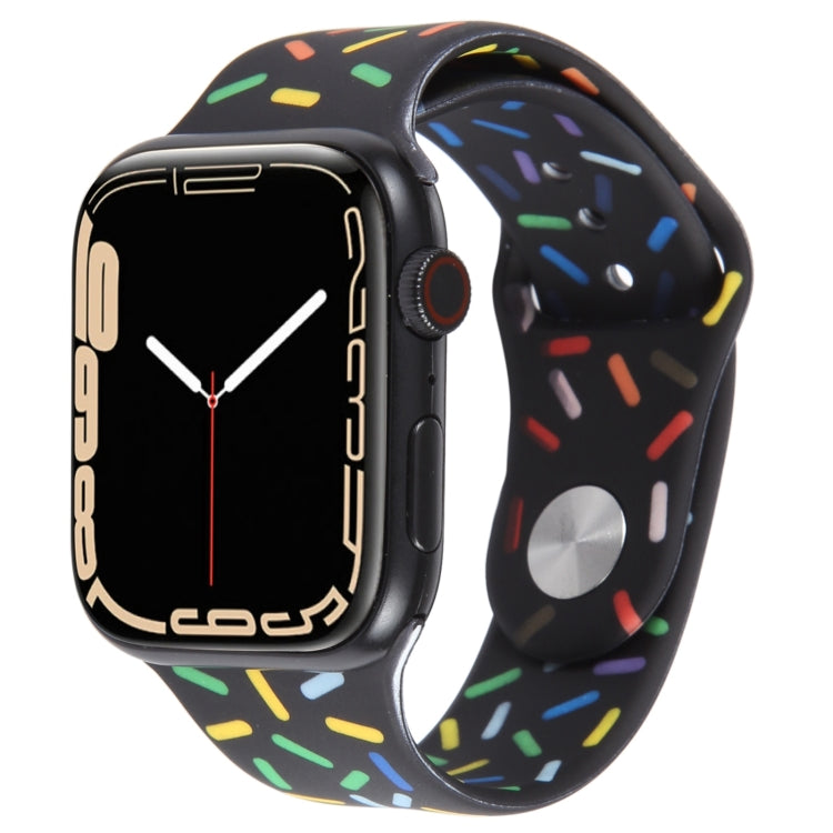 Rainbow Raindrops Silicone Watch Band For Apple Watch 7 45mm(Black) - Watch Bands by PMC TechLife | Online Shopping South Africa | PMC TechLife