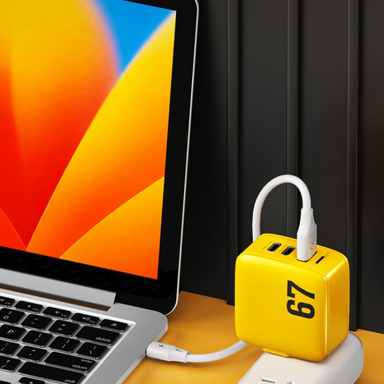 WK WP-U141 67W USB+Double USB-C / Type-C GaN Charger, Plug:EU Plug(Yellow) - free shipping - PMC TechLife - Order now!