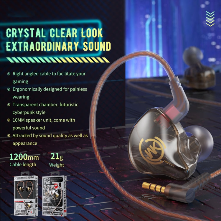 WK YC08 8 Pin Transparent Music Call Wired Earphone, Length: 1.2m(Black) - In Ear Wired Earphone by WK | Online Shopping South Africa | PMC TechLife | Buy Now Pay Later Mobicred