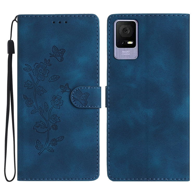 For TCL 405 / 406 / 408 Flower Butterfly Embossing Pattern Leather Phone Case(Blue) - free shipping - PMC TechLife - Order now!