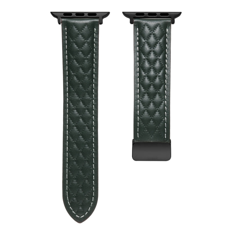 For Apple Watch 8 41mm Folding Buckle Rhombus Leather Watch Band(Green) - Watch Bands by PMC TechLife | Online Shopping South Africa | PMC TechLife