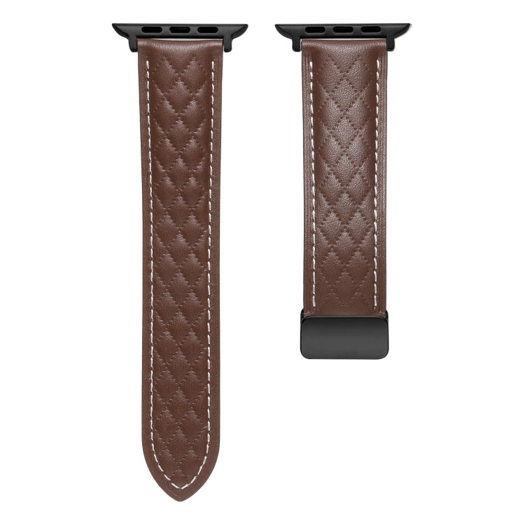 For Apple Watch SE 2022 44mm Folding Buckle Rhombus Leather Watch Band(Coffee) - Watch Bands by PMC TechLife | Online Shopping South Africa | PMC TechLife