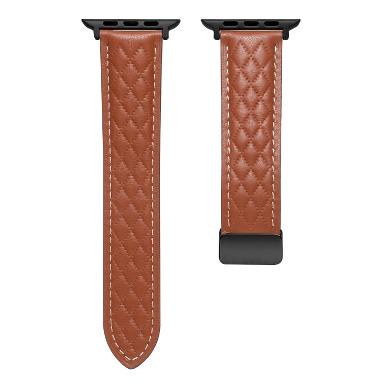 For Apple Watch SE 2022 44mm Folding Buckle Rhombus Leather Watch Band(Brown) - Watch Bands by PMC TechLife | Online Shopping South Africa | PMC TechLife