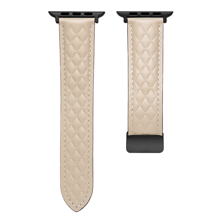 For Apple Watch 7 45mm Folding Buckle Rhombus Leather Watch Band(Apricot) - Watch Bands by PMC TechLife | Online Shopping South Africa | PMC TechLife