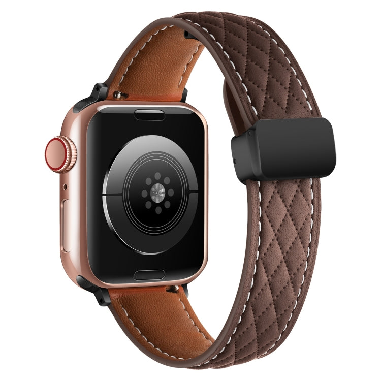 For Apple Watch 6 40mm Folding Buckle Rhombus Leather Watch Band(Coffee) - Watch Bands by PMC TechLife | Online Shopping South Africa | PMC TechLife