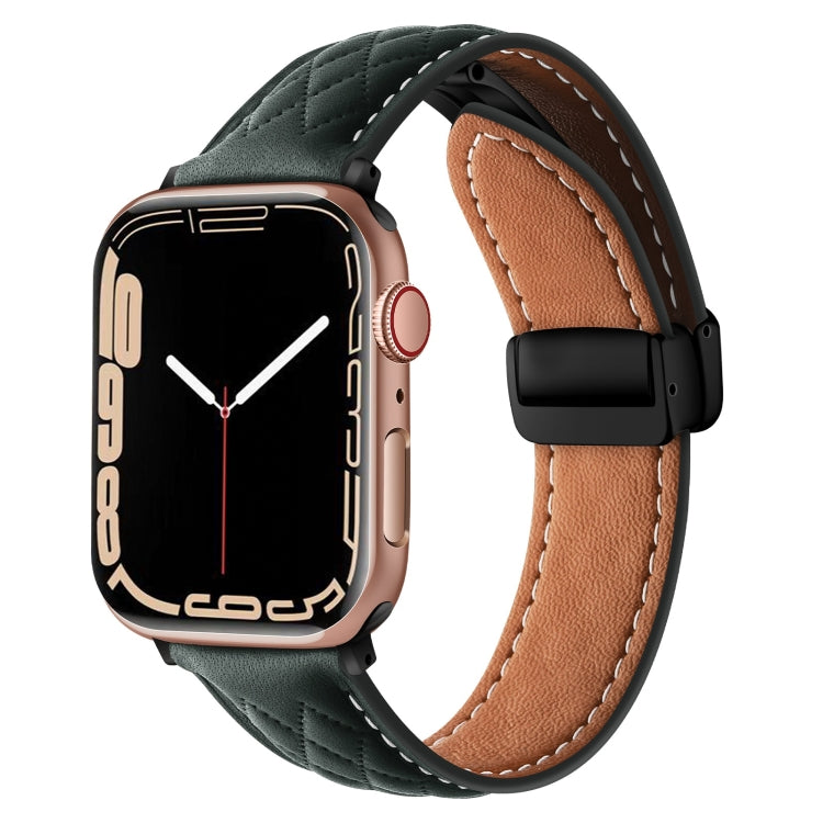 For Apple Watch 5 40mm Folding Buckle Rhombus Leather Watch Band(Green) - Watch Bands by PMC TechLife | Online Shopping South Africa | PMC TechLife