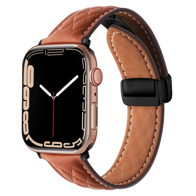 For Apple Watch 5 40mm Folding Buckle Rhombus Leather Watch Band(Brown) - Watch Bands by PMC TechLife | Online Shopping South Africa | PMC TechLife