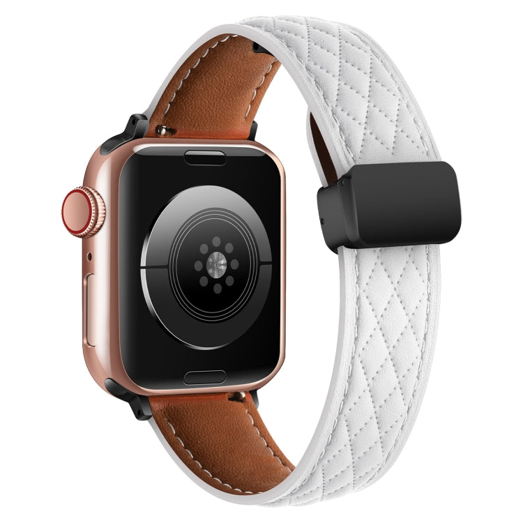 For Apple Watch 4 44mm Folding Buckle Rhombus Leather Watch Band(White) - Watch Bands by PMC TechLife | Online Shopping South Africa | PMC TechLife