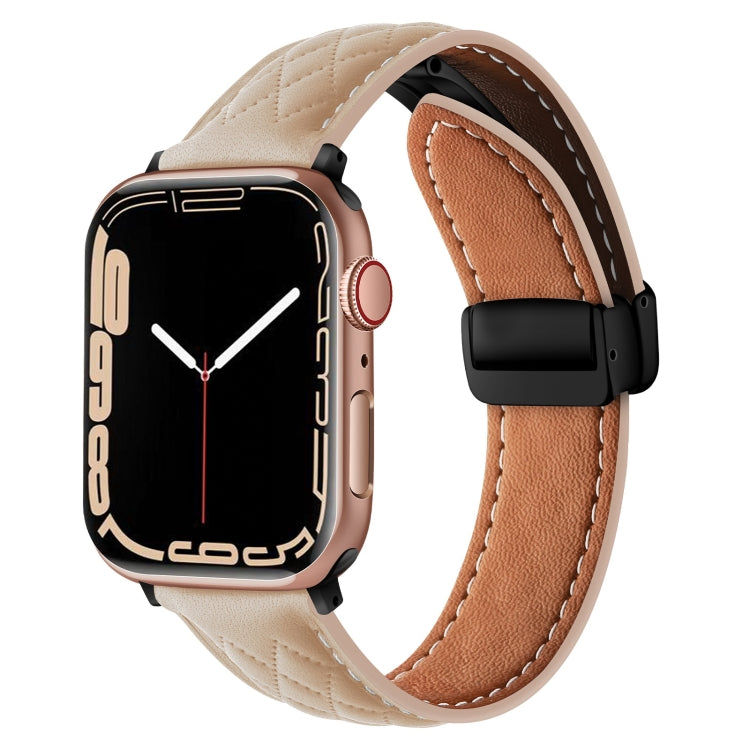 For Apple Watch 2 38mm Folding Buckle Rhombus Leather Watch Band(Apricot) - Watch Bands by PMC TechLife | Online Shopping South Africa | PMC TechLife
