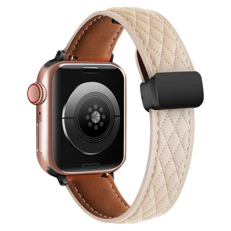 For Apple Watch 2 38mm Folding Buckle Rhombus Leather Watch Band(Apricot) - Watch Bands by PMC TechLife | Online Shopping South Africa | PMC TechLife