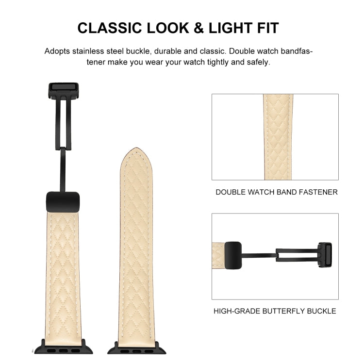 For Apple Watch 8 41mm Folding Buckle Rhombus Leather Watch Band(Green) - Watch Bands by PMC TechLife | Online Shopping South Africa | PMC TechLife