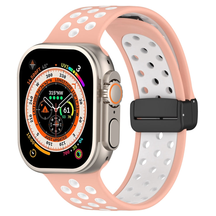 For Apple Watch Ultra 49mm Magnetic Buckle Silicone Watch Band(Pink White) - Watch Bands by PMC TechLife | Online Shopping South Africa | PMC TechLife