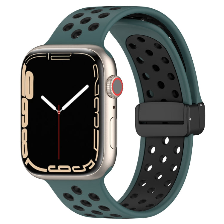 For Apple Watch 8 45mm  Magnetic Buckle Silicone Watch Band(Olive Black) - Watch Bands by PMC TechLife | Online Shopping South Africa | PMC TechLife