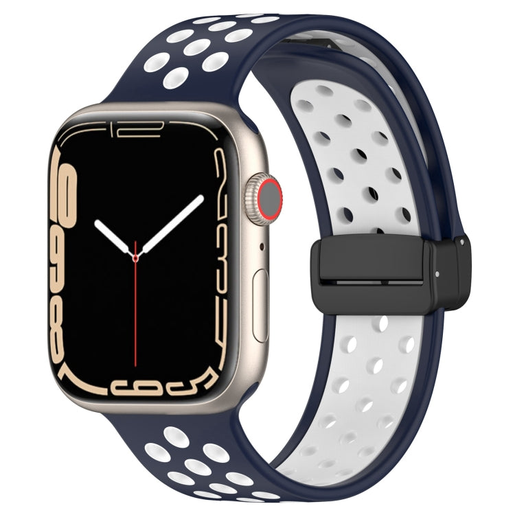 For Apple Watch 8 45mm  Magnetic Buckle Silicone Watch Band(Navy White) - Watch Bands by PMC TechLife | Online Shopping South Africa | PMC TechLife