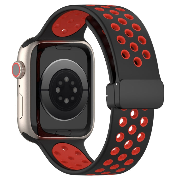 For Apple Watch 8 45mm  Magnetic Buckle Silicone Watch Band(Black Red) - Watch Bands by PMC TechLife | Online Shopping South Africa | PMC TechLife