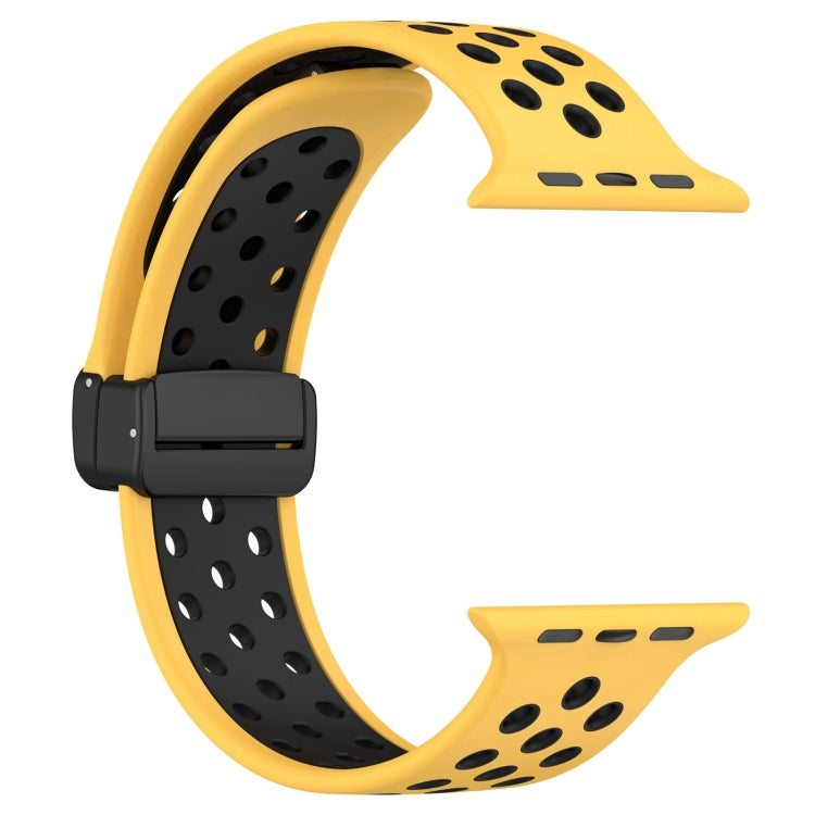 For Apple Watch 8 45mm  Magnetic Buckle Silicone Watch Band(Yellow Black) - Watch Bands by PMC TechLife | Online Shopping South Africa | PMC TechLife