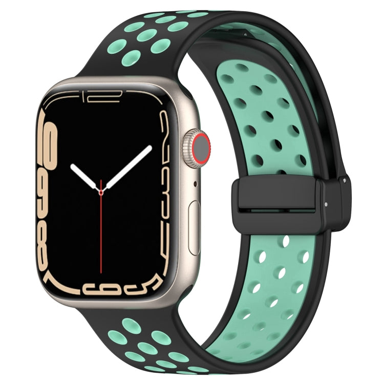 For Apple Watch SE 2022 40mm Magnetic Buckle Silicone Watch Band(Black Cyan) - Watch Bands by PMC TechLife | Online Shopping South Africa | PMC TechLife