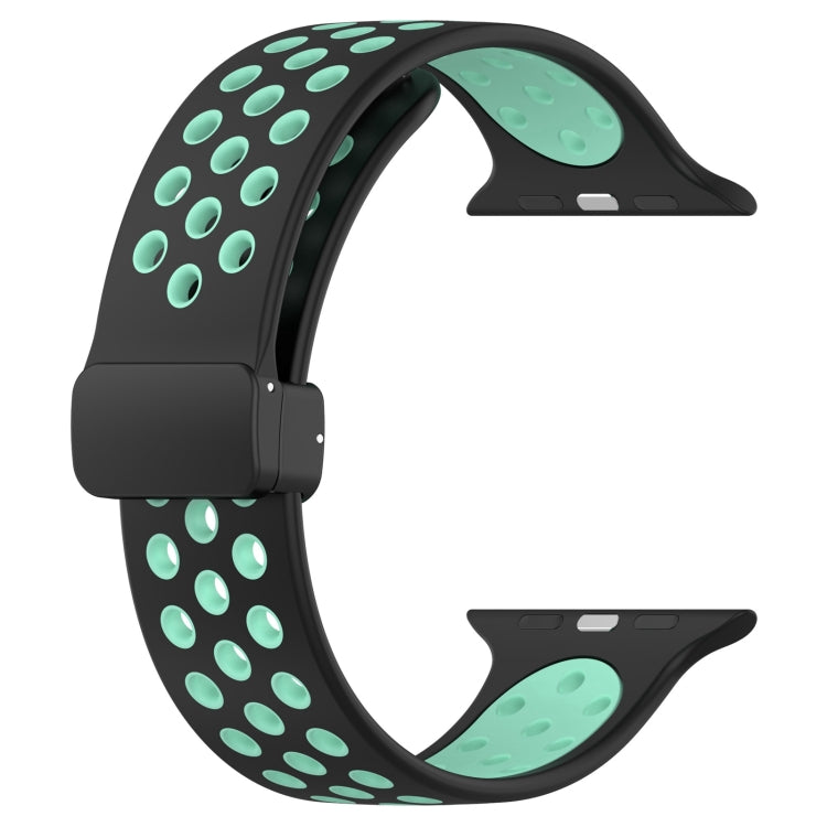 For Apple Watch SE 2022 40mm Magnetic Buckle Silicone Watch Band(Black Cyan) - Watch Bands by PMC TechLife | Online Shopping South Africa | PMC TechLife
