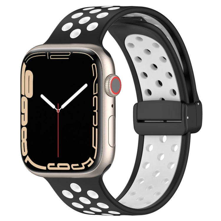 For Apple Watch SE 2022 44mm Magnetic Buckle Silicone Watch Band(Black White) - Watch Bands by PMC TechLife | Online Shopping South Africa | PMC TechLife