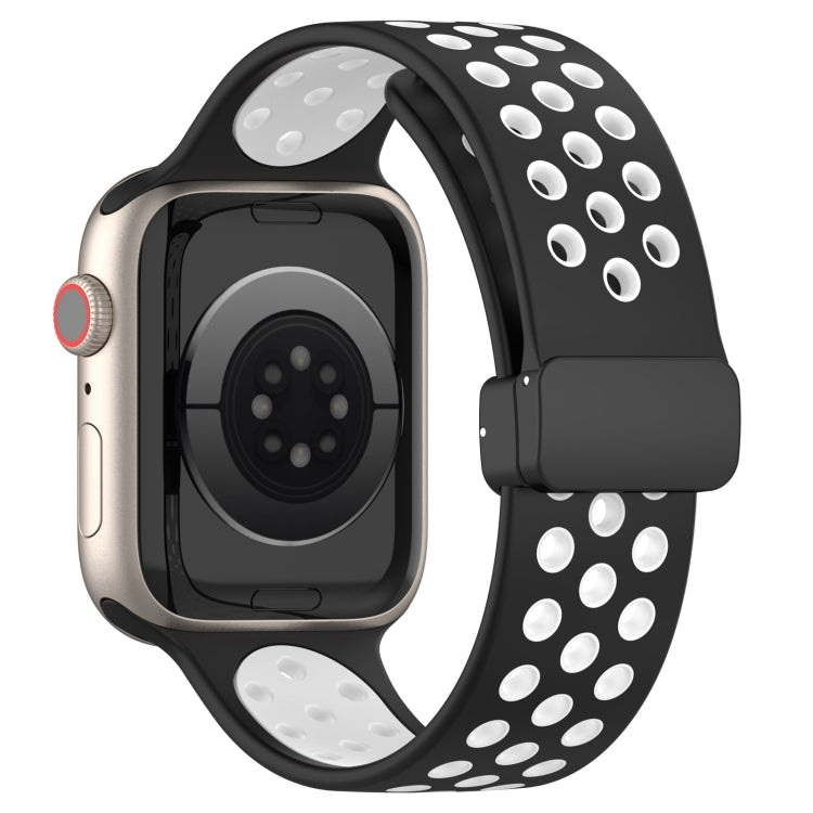 For Apple Watch SE 2022 44mm Magnetic Buckle Silicone Watch Band(Black White) - Watch Bands by PMC TechLife | Online Shopping South Africa | PMC TechLife