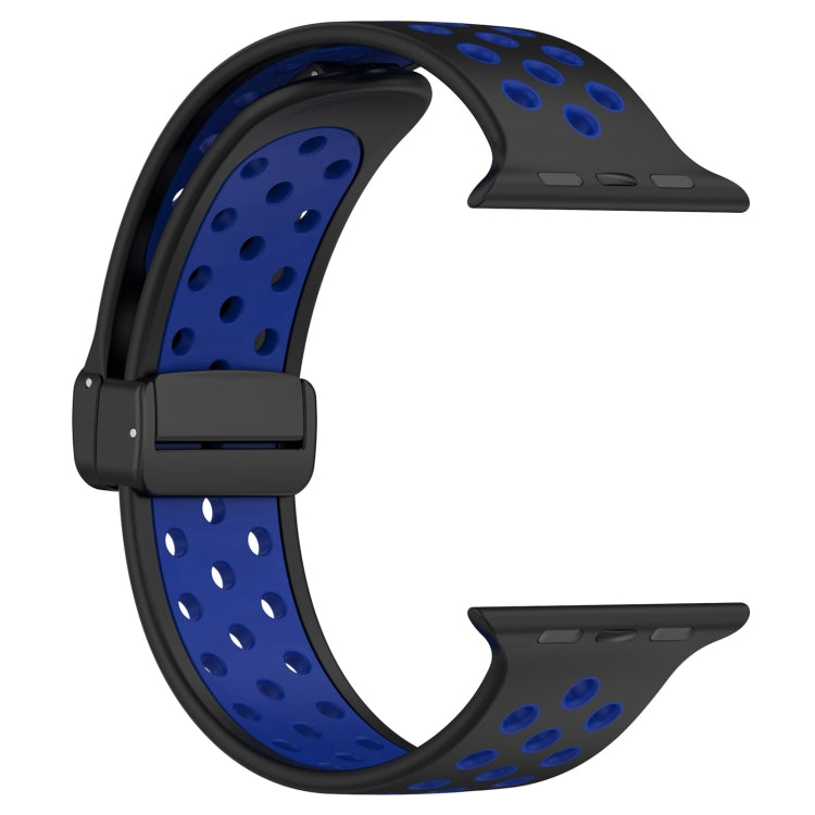 For Apple Watch SE 2022 44mm Magnetic Buckle Silicone Watch Band(Black Blue) - Watch Bands by PMC TechLife | Online Shopping South Africa | PMC TechLife