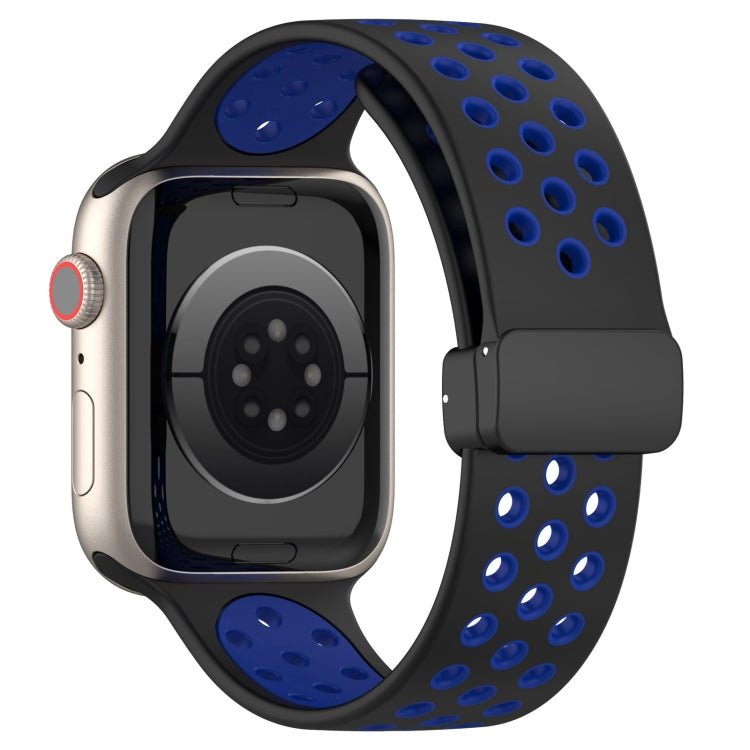 For Apple Watch SE 2022 44mm Magnetic Buckle Silicone Watch Band(Black Blue) - Watch Bands by PMC TechLife | Online Shopping South Africa | PMC TechLife
