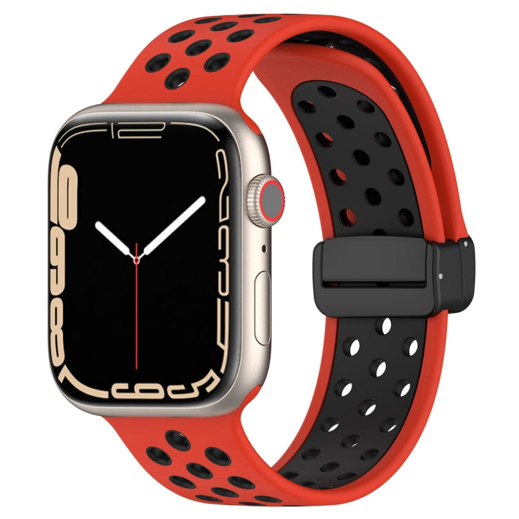 For Apple Watch SE 2022 44mm Magnetic Buckle Silicone Watch Band(Red Black) - Watch Bands by PMC TechLife | Online Shopping South Africa | PMC TechLife