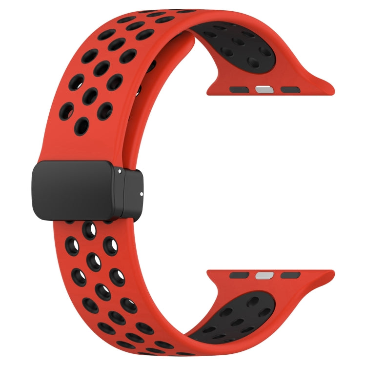For Apple Watch SE 2022 44mm Magnetic Buckle Silicone Watch Band(Red Black) - Watch Bands by PMC TechLife | Online Shopping South Africa | PMC TechLife