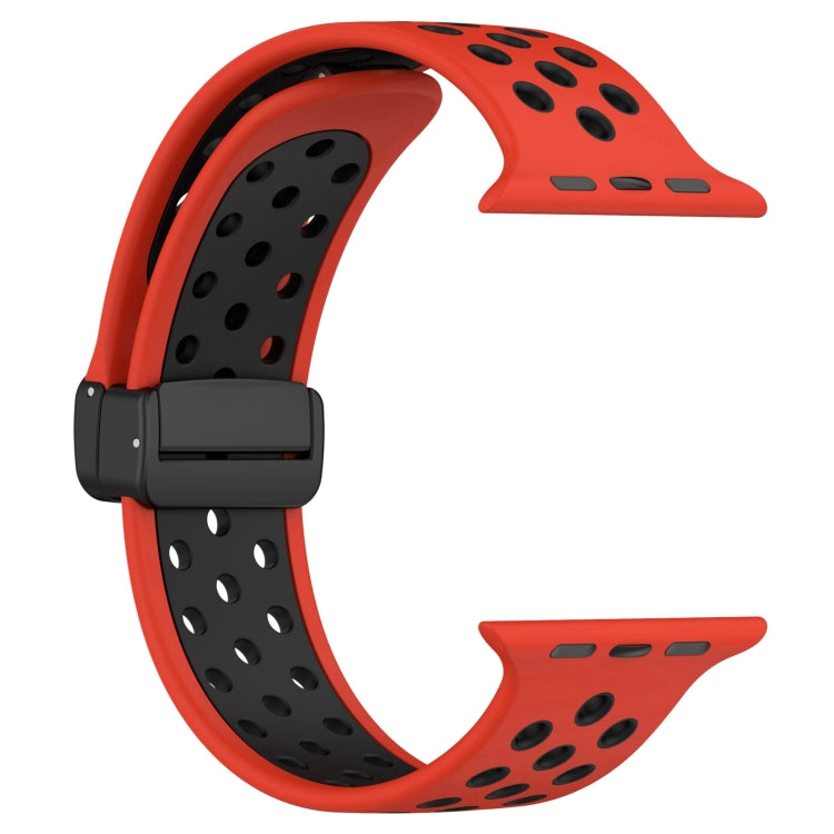 For Apple Watch SE 2022 44mm Magnetic Buckle Silicone Watch Band(Red Black) - Watch Bands by PMC TechLife | Online Shopping South Africa | PMC TechLife