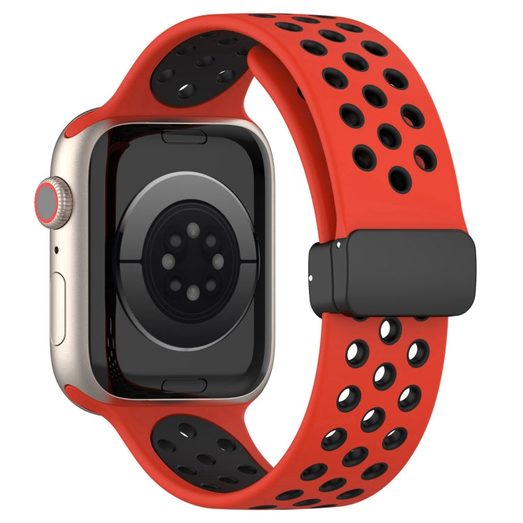 For Apple Watch SE 2022 44mm Magnetic Buckle Silicone Watch Band(Red Black) - Watch Bands by PMC TechLife | Online Shopping South Africa | PMC TechLife
