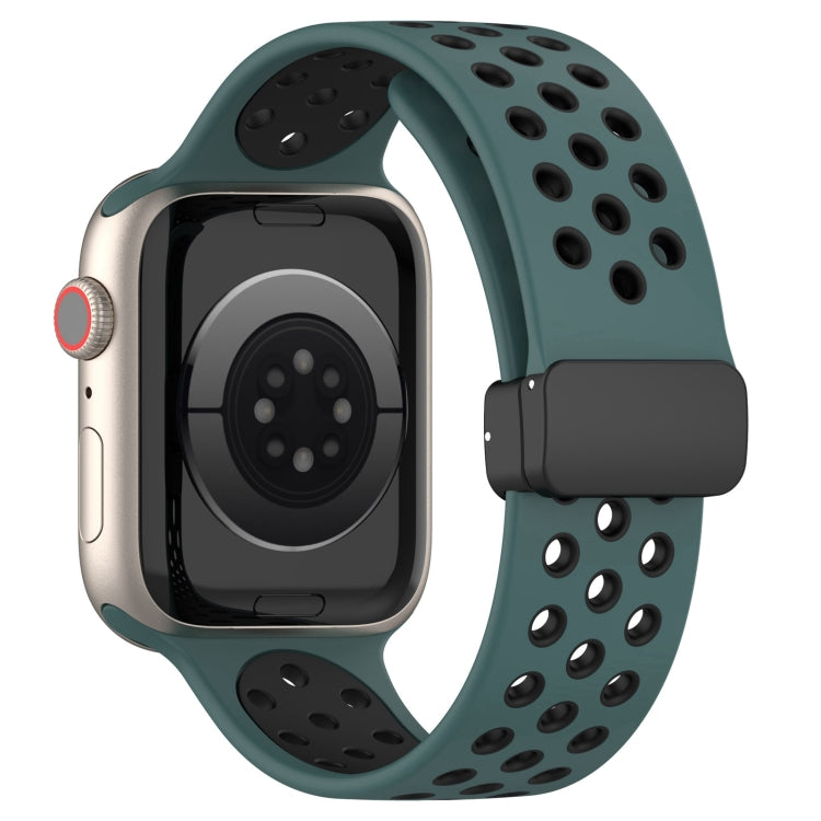 For Apple Watch 7 41mm Magnetic Buckle Silicone Watch Band(Olive Black) - Watch Bands by PMC TechLife | Online Shopping South Africa | PMC TechLife