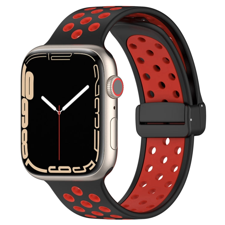 For Apple Watch 7 45mm Magnetic Buckle Silicone Watch Band(Black Red) - Watch Bands by PMC TechLife | Online Shopping South Africa | PMC TechLife