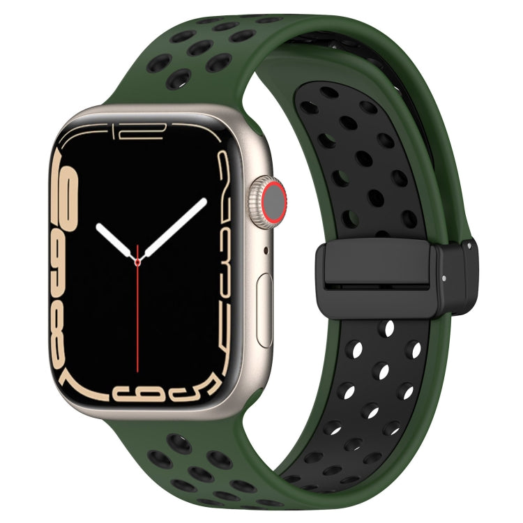 For Apple Watch SE 44mm Magnetic Buckle Silicone Watch Band(Army Green Black) - Watch Bands by PMC TechLife | Online Shopping South Africa | PMC TechLife