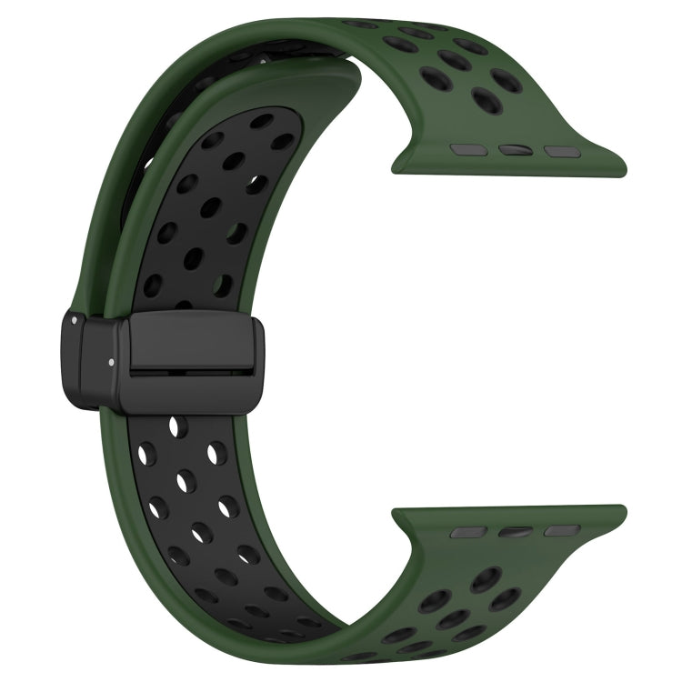 For Apple Watch SE 44mm Magnetic Buckle Silicone Watch Band(Army Green Black) - Watch Bands by PMC TechLife | Online Shopping South Africa | PMC TechLife