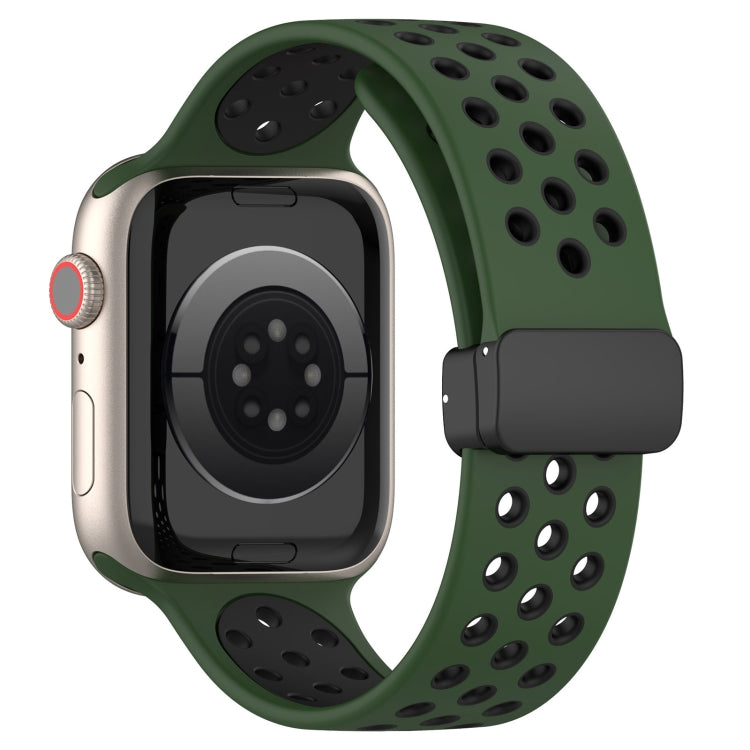For Apple Watch SE 44mm Magnetic Buckle Silicone Watch Band(Army Green Black) - Watch Bands by PMC TechLife | Online Shopping South Africa | PMC TechLife