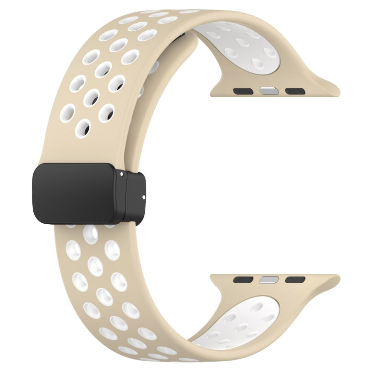 For Apple Watch SE 44mm Magnetic Buckle Silicone Watch Band(Khaki White) - Watch Bands by PMC TechLife | Online Shopping South Africa | PMC TechLife