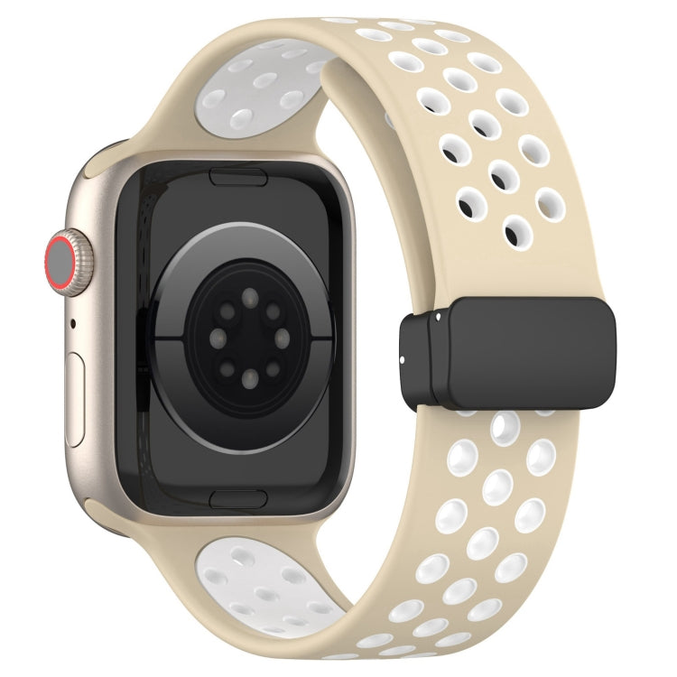 For Apple Watch SE 44mm Magnetic Buckle Silicone Watch Band(Khaki White) - Watch Bands by PMC TechLife | Online Shopping South Africa | PMC TechLife