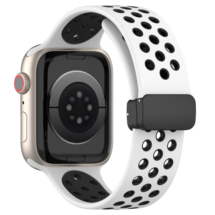 For Apple Watch 6 44mm Magnetic Buckle Silicone Watch Band(White Black) - Watch Bands by PMC TechLife | Online Shopping South Africa | PMC TechLife