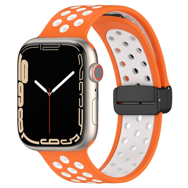 For Apple Watch 6 44mm Magnetic Buckle Silicone Watch Band(Orange White) - Watch Bands by PMC TechLife | Online Shopping South Africa | PMC TechLife