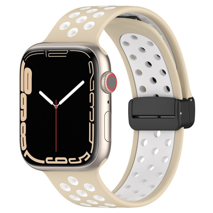 For Apple Watch 6 44mm Magnetic Buckle Silicone Watch Band(Khaki White) - Watch Bands by PMC TechLife | Online Shopping South Africa | PMC TechLife