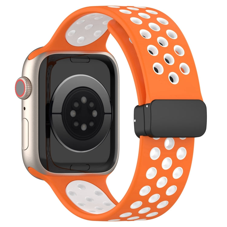 For Apple Watch 5 44mm Magnetic Buckle Silicone Watch Band(Orange White) - Watch Bands by PMC TechLife | Online Shopping South Africa | PMC TechLife