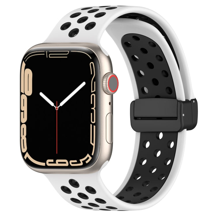 For Apple Watch 3 42mm Magnetic Buckle Silicone Watch Band(White Black) - Watch Bands by PMC TechLife | Online Shopping South Africa | PMC TechLife