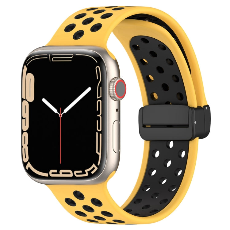For Apple Watch 3 42mm Magnetic Buckle Silicone Watch Band(Yellow Black) - Watch Bands by PMC TechLife | Online Shopping South Africa | PMC TechLife