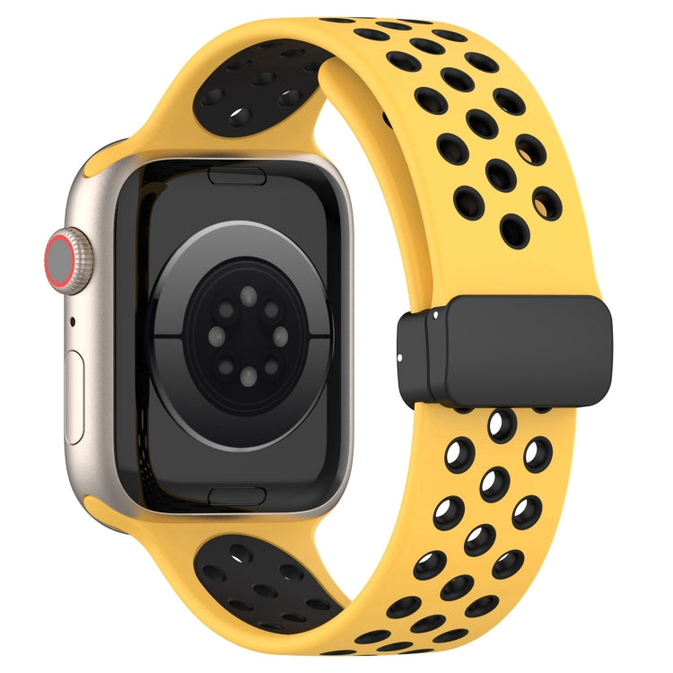 For Apple Watch 3 42mm Magnetic Buckle Silicone Watch Band(Yellow Black) - Watch Bands by PMC TechLife | Online Shopping South Africa | PMC TechLife