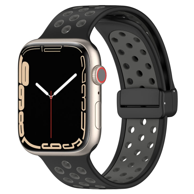 For Apple Watch 2 38mm Magnetic Buckle Silicone Watch Band(Black Grey) - Watch Bands by PMC TechLife | Online Shopping South Africa | PMC TechLife
